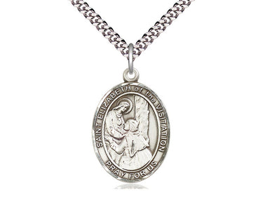 Sterling Silver St. Elizabeth of the Visitation Patron Saint Medal Necklace 1 x 3/4 inch 24 inch Chain Bliss