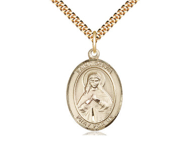 14kt Gold Filled St. Olivia Medium Patron Saint Medal Necklace 1 x 3/4 inch 24 inch Chain Bliss