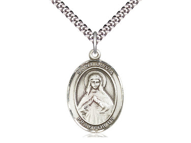 Sterling Silver St. Olivia Patron Saint Medal Necklace 1 inch by 3/4 inch with 24 inch chain by Bliss