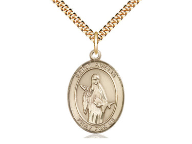 14kt Gold Filled St. Amelia Patron Saint Medal Necklace 1 inch x 3/4 inch Medium 24 inch Chain Bliss