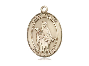 14kt solid gold St. Amelia patron saint medal pendant, 1 inch by 3/4 inch, handcrafted by Bliss USA