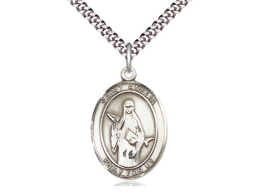Sterling Silver St. Amelia Patron Saint Medal Necklace 1 inch x 3/4 inch Medium 24 inch Chain Bliss