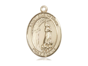 14kt Solid Gold St. Zoe of Rome Catholic Patron Saint Medal Pendant 1x3/4 inch by Bliss Manufacturing USA