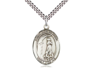 Sterling Silver St. Zoe of Rome Patron Saint Medal Necklace 1 x 3/4 inches with 24 inch chain by Bliss