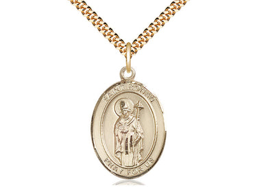 14kt Gold Filled St. Ronan Patron Saint Medal Necklace 1x3/4 inch pendant on 24 inch chain by Bliss Manufacturing