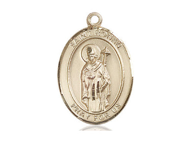 14kt solid gold St. Ronan patron saint medal pendant 1 x 3/4 inches handcrafted by Bliss