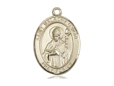 14kt solid gold St. Malachy O'More patron saint medal pendant, 1 inch by 3/4 inch, handcrafted by Bliss Manufacturing USA
