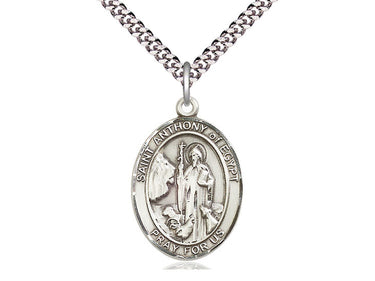 Sterling Silver St. Anthony of Egypt Patron Saint Medal Necklace 1x3/4 inch pendant 24 inch chain by Bliss