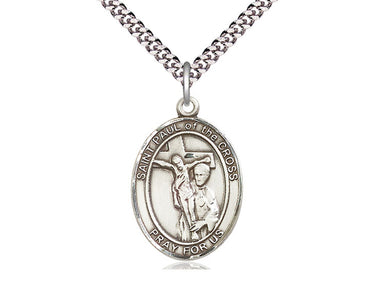 Sterling Silver St. Paul of the Cross Patron Saint Medal Necklace 1x3/4 inch 24 inch Chain Bliss