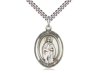 Sterling Silver St. Odilia Patron Saint Medal Necklace 1 inch by 3/4 inch with 24 inch chain by Bliss