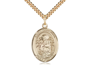 14kt gold filled St. Christina the Astonishing patron saint medal necklace 1x3/4 inch pendant 24 inch chain by Bliss