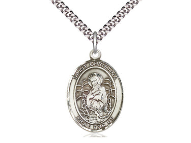 Sterling Silver St. Christina the Astonishing Patron Saint Medal Necklace 1x3/4 inch 24 inch Chain Bliss