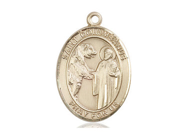 14kt Solid Gold St. Columbanus Catholic Medal Pendant 1x3/4 inches Bliss Manufacturing USA