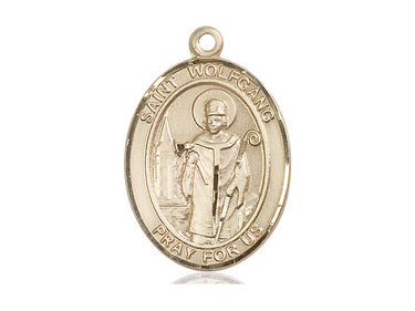 14kt Solid Gold St. Wolfgang medium patron saint medal pendant 1 x 3/4 inch handcrafted by Bliss