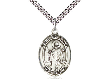 Sterling Silver St. Wolfgang Patron Saint Medal Necklace 1x3/4 inch with 24 inch Chain by Bliss