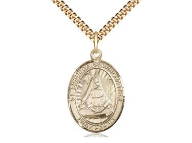 14kt Gold Filled St. Edburga of Winchester Patron Saint Medal Necklace 1 inch by 3/4 inch on 24 inch Chain by Bliss
