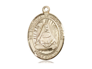 14kt Solid Gold St. Edburga of Winchester Patron Saint Medal Pendant 1 inch by 3/4 inch Handcrafted by Bliss