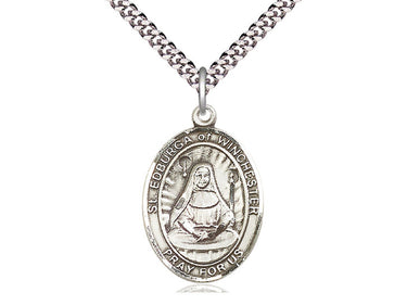 Sterling Silver St. Edburga of Winchester Patron Saint Medal Necklace 1 inch by 3/4 inch on 24 inch Chain by Bliss