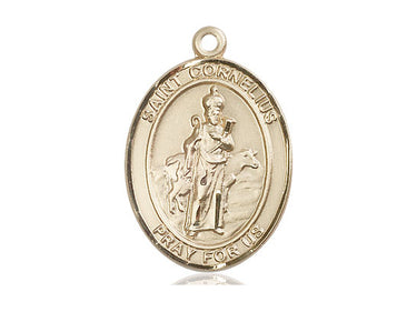 14kt solid gold St. Cornelius patron saint medal pendant 1 inch by 3/4 inch handcrafted by Bliss Manufacturing