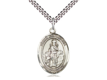 Sterling Silver St. Cornelius Patron Saint Medal Necklace 1 inch by 3/4 inch with 24 inch chain by Bliss