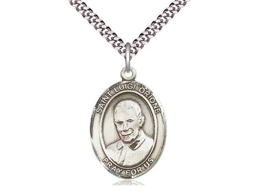 Sterling silver St. Luigi Orione patron saint medal necklace with 24 inch chain by Bliss Manufacturing