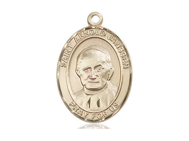 14kt Solid Gold St. Arnold Janssen Patron Saint Medal Pendant 1 inch by 3/4 inch Bliss Manufacturing USA