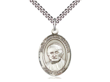 Sterling Silver St. Arnold Janssen Patron Saint Medal Necklace 1x3/4 inch pendant 24 inch chain by Bliss