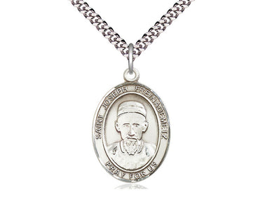 Sterling silver St. Joseph patron saint medal necklace with 24 inch chain, handcrafted by Bliss