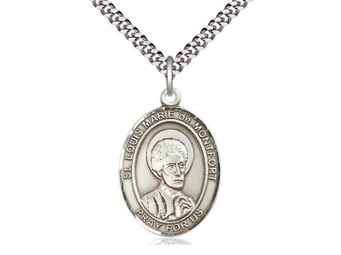 Sterling Silver St. Louis Marie de Montfort Patron Saint Medal Necklace 1x3/4 inch on 24 inch Chain by Bliss