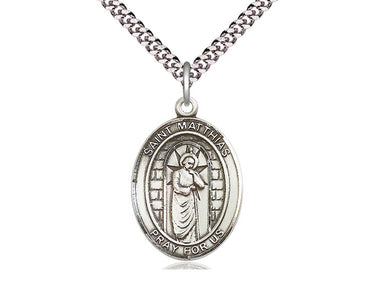 Sterling Silver St. Matthias the Apostle Medal Necklace 1x3/4 inch pendant 24 inch chain Bliss USA