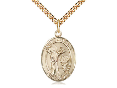 14kt Gold Filled St. Kenneth Patron Saint Medal Necklace 1 inch x 3/4 inch with 24 inch chain by Bliss