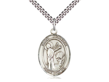 Sterling Silver St. Kenneth Patron Saint Medal Necklace 1 inch x 3/4 inch with 24 inch Chain by Bliss