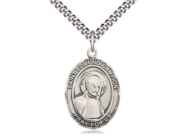 Sterling silver St. Edmund Campion patron saint medal necklace with 24 inch chain by Bliss Manufacturing