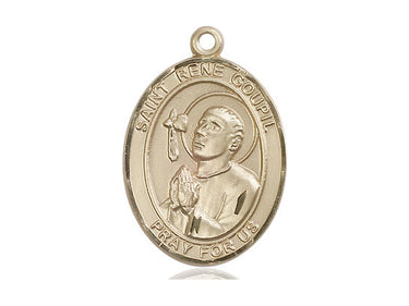 14kt solid gold St. Rene Goupil patron saint medal pendant 1 x 3/4 inches handcrafted by Bliss
