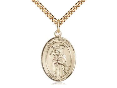 14kt gold filled St. Regina patron saint medal necklace with 1x3/4 inch pendant on 24 inch chain by Bliss
