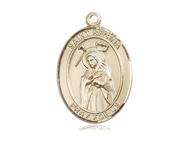 14kt solid gold St. Regina patron saint medal pendant 1 inch by 3/4 inch, handcrafted by Bliss