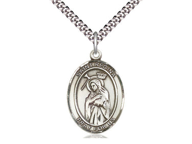 Sterling silver St. Regina patron saint medal necklace with 1x3/4 inch pendant on 24 inch chain by Bliss