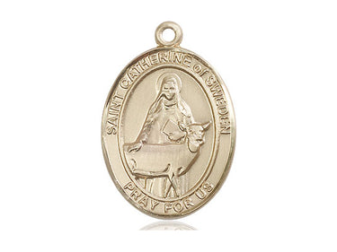 14kt solid gold St. Catherine of Sweden patron saint medal pendant 1 inch by 3/4 inch handcrafted by Bliss