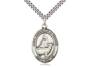Sterling Silver St. Catherine of Sweden Patron Saint Medal Necklace 1 inch by 3/4 inch with 24 inch chain by Bliss