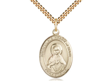14kt Gold Filled Immaculate Heart of Mary Medal Necklace 1x3/4 inches on 24 inch chain by Bliss