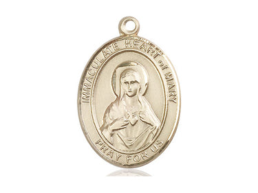 14kt Solid Gold Immaculate Heart of Mary Medal Pendant 1x3/4 inches handcrafted by Bliss