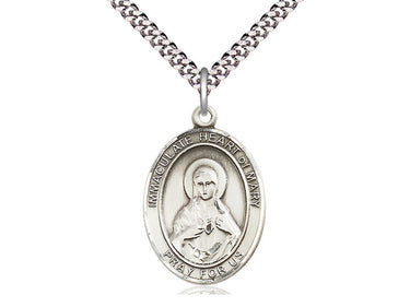 Sterling silver Immaculate Heart of Mary medal necklace 1 x 3/4 inch pendant 24 inch chain by Bliss