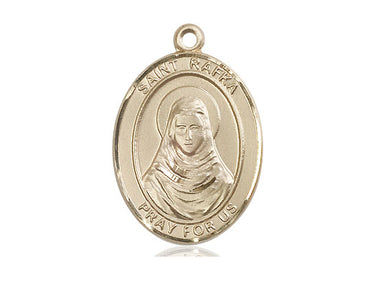 14kt solid gold St. Rafta patron saint medal pendant, 1 inch by 3/4 inch, handcrafted by Bliss Manufacturing
