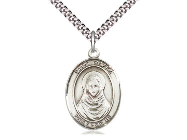 Sterling silver St. Rafqa patron saint medal necklace with 1 inch pendant and 24 inch chain by Bliss Manufacturing USA