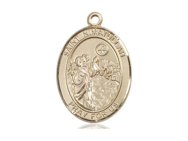14kt Solid Gold St. Nimatullah patron saint medal pendant, 1 inch by 3/4 inch, handcrafted by Bliss Manufacturing USA