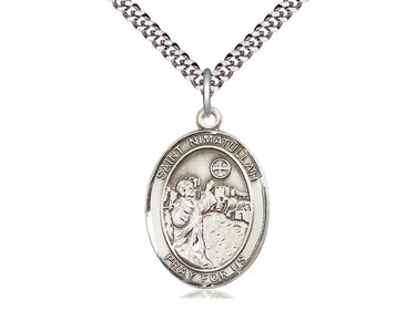 Sterling Silver St. Nimatullah patron saint medal necklace with 24 inch curb chain, handcrafted by Bliss USA
