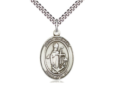 Sterling Silver St. Clement Patron Saint Medal Necklace with 24 inch Chain by Bliss Manufacturing