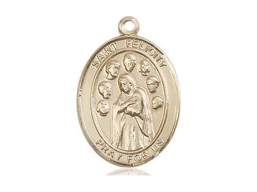 14kt solid gold St. Felicity patron saint medal pendant, 1 inch by 3/4 inch, handcrafted by Bliss Manufacturing