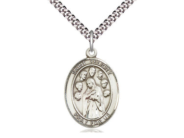 Sterling Silver St. Felicity Patron Saint Medal Necklace 1 inch by 3/4 inch on 24 inch chain handcrafted by Bliss