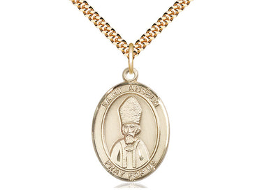 14kt Gold Filled St. Anselm of Canterbury patron saint medal necklace with 1x3/4 inch pendant on 24 inch chain by Bliss